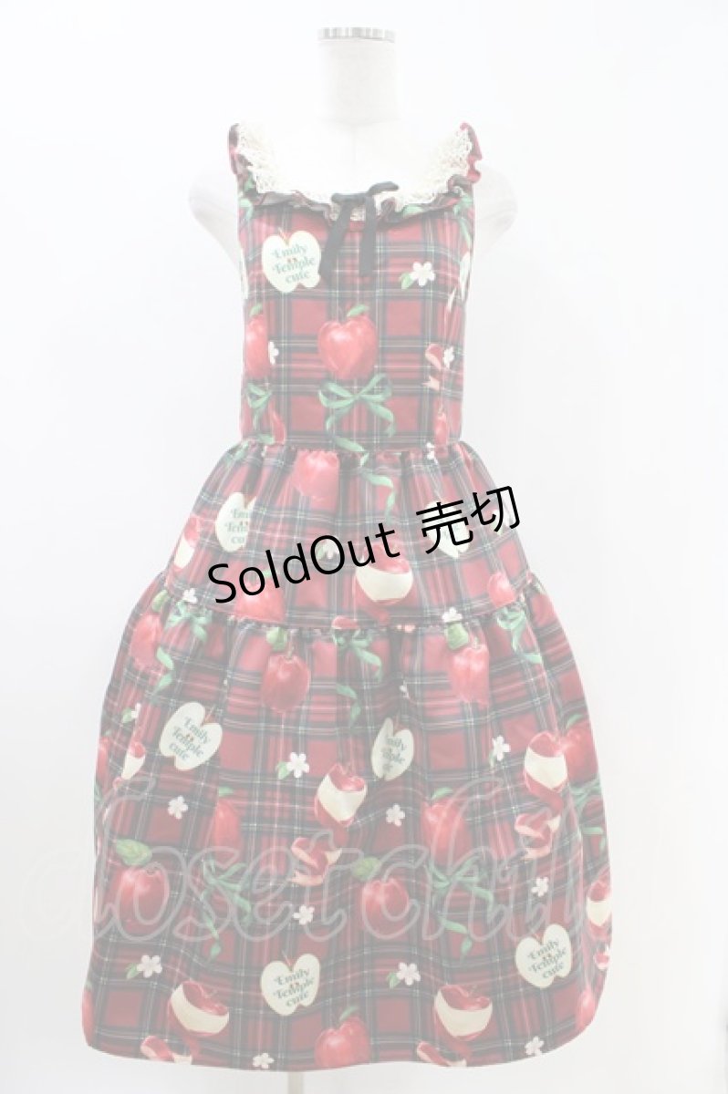画像1: Emily Temple cute / タータンRibbonAppleノースリーブワンピース  red H-26-04-16-1013-ET-OP-KB-ZH (1)