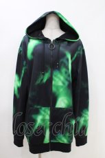 画像1: NieR Clothing / 総柄ZIPパーカー F 黒×緑 H-26-04-16-1023-PU-TO-KB-ZH (1)