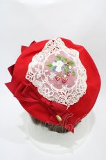画像2: Hoshibako Works / ストロベリー・リボンブーケ　いちご刺繍ベレー 直径:25cm/頭周り:57cm レッド H-26-04-17-1005-LO-AC-NS-ZH (2)