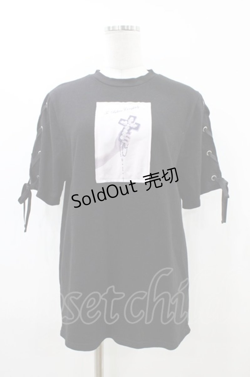 画像1: EATME / レースアップスリーブグラフィックTシャツ Free ブラック H-26-04-17-1038-LO-TS-NS-ZH (1)