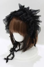 画像1: MARBLE / フリンジリボンフリルヘッドドレス  ブラック H-26-04-17-068-GO-AC-KB-ZH (1)