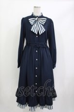 画像1: Melody BasKet / ストライプマドモアゼルドレス L ネイビー H-26-04-18-1022-LO-OP-KB-ZH (1)