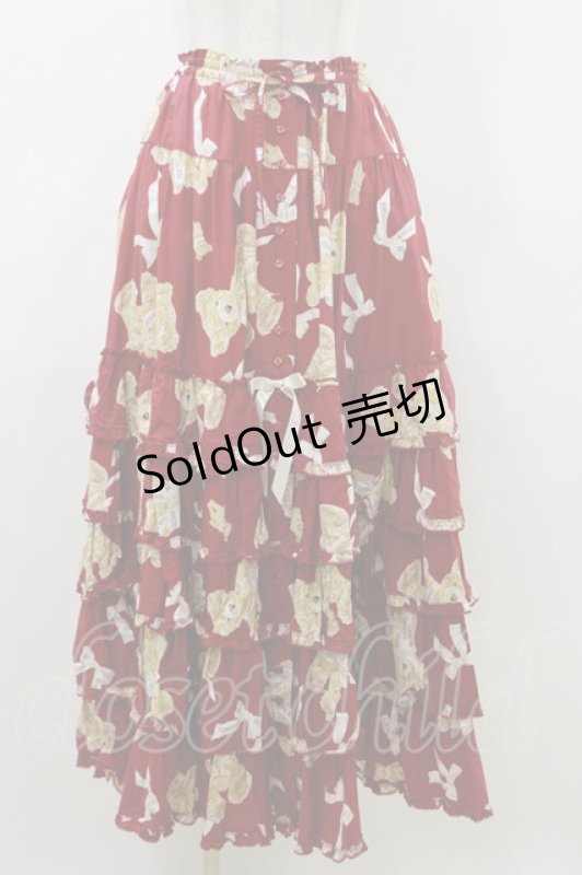 画像1: PINK HOUSE / テディベア柄スカート FREE レッド H-26-04-18-017-LO-SK-YZ-ZH (1)