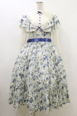 画像1: Innocent World / 薔薇と蕾のショール風ワンピース L 薔薇柄ブルー/Rose pattern Blue H-26-04-18-021-IW-OP-NS-ZH (1)