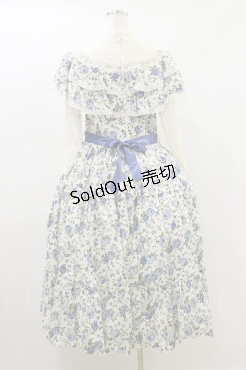 画像2: Innocent World / 薔薇と蕾のショール風ワンピース L 薔薇柄ブルー/Rose pattern Blue H-26-04-18-021-IW-OP-NS-ZH (2)
