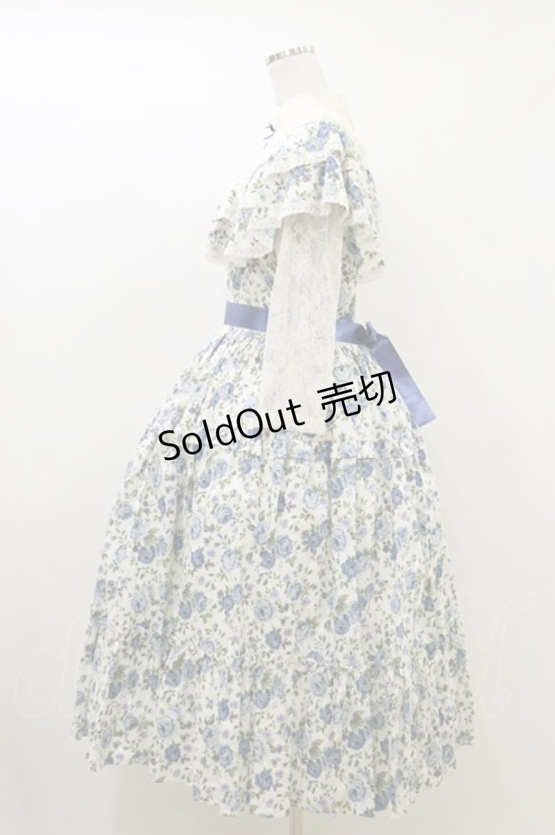 画像3: Innocent World / 薔薇と蕾のショール風ワンピース L 薔薇柄ブルー/Rose pattern Blue H-26-04-18-021-IW-OP-NS-ZH (3)