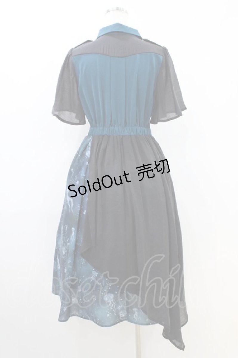 画像2: axes femme POETIQUE / ダークマリンバイカラーワンピース M ブルーグリーン H-26-04-19-1037-AX-OP-NS-ZH (2)