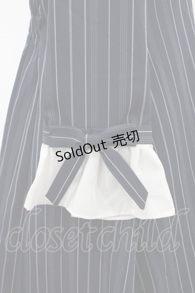 画像3: axes femme POETIQUE / 袖リボンフリルストライプワンピース M ネイビー H-26-04-19-1038-AX-OP-NS-ZH (3)