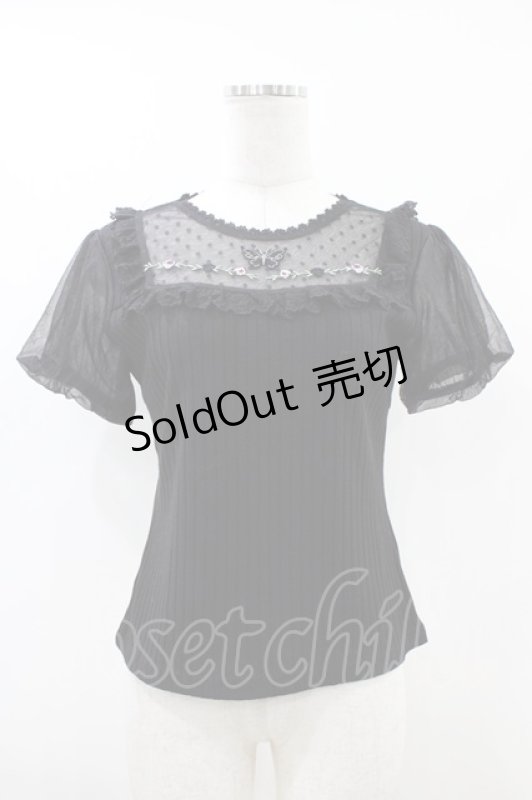 画像1: axes femme POETIQUE / 蝶ステッチ切替トップス M ブラック H-26-04-19-1045-AX-TO-NS-ZH (1)