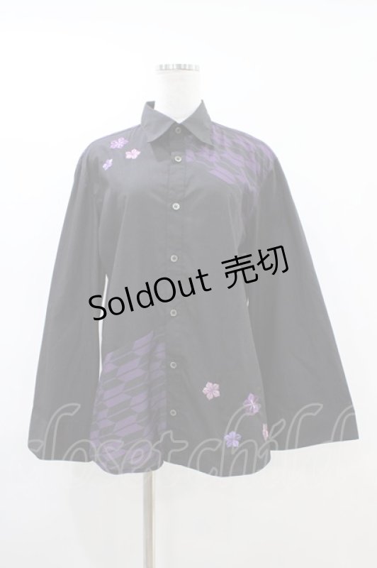 画像1: AXES-X / 矢羽根ＰＴ＆桔梗刺繍シャツ M ブラック H-26-04-19-1047-LO-TO-NS-ZH (1)