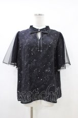 画像1: axes femme / 星座柄チュール重ね袖ブラウス M ブラック H-26-04-19-1049-AX-BL-NS-ZH (1)