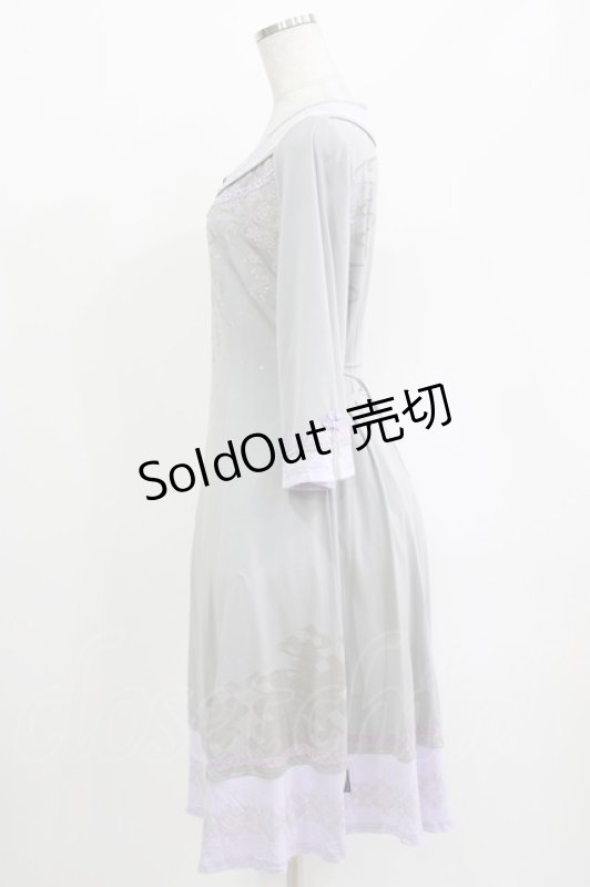画像2: Ozz oneste / 枝垂れ桜刺繍チャイナワンピース  グレー×ラベンダー H-26-04-20-024-OO-OP-KB-ZH (2)