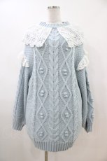画像1: Candy Stripper / LACE COLLAR CABLE KNITワンピース  サックス H-26-04-20-1039-PU-OP-KB-ZT0517H (1)