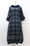 画像1: Jane Marple Dans Le Salon / メモリアルチェックベルベットカラードレス  グリーン×ネイビー H-26-04-20-1019-JM-OP-KB-ZH (1)