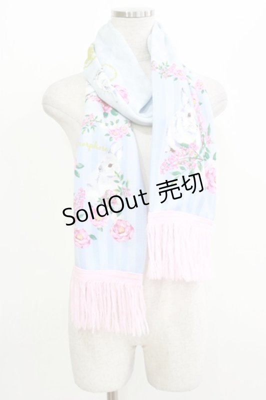 画像1: metamorphose / 風花のゆきうさぎプリントマフラー  サックス H-26-04-21-073-ME-ZA-NS-ZH (1)