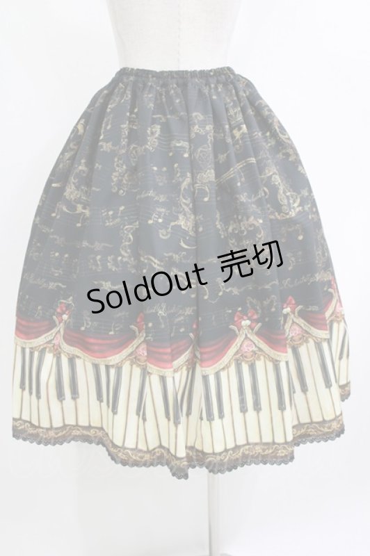 画像3: Enchantlic Enchantilly / アンティークエレガンスピアノ柄スカート Free ブラック/レッド H-26-04-21-007-LO-SK-NS-ZH (3)