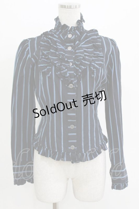 画像1: Innocent World / スタンドカラーストライプブラウス Free ネイビー H-26-04-22-034-IW-BL-NS-ZH (1)