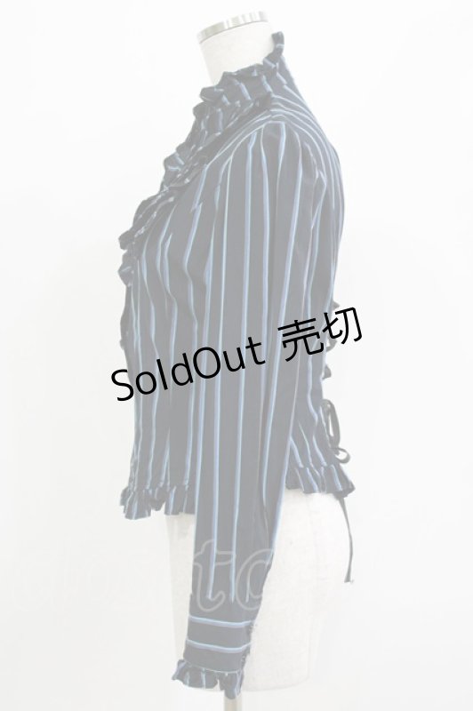 画像2: Innocent World / スタンドカラーストライプブラウス Free ネイビー H-26-04-22-034-IW-BL-NS-ZH (2)