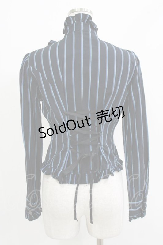 画像3: Innocent World / スタンドカラーストライプブラウス Free ネイビー H-26-04-22-034-IW-BL-NS-ZH (3)