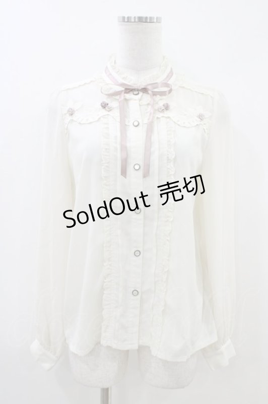 画像1: axes femme POETIQUE / 巻き薔薇デザインフリルブラウス M 生成り H-26-04-22-1058-AX-BL-NS-ZH (1)