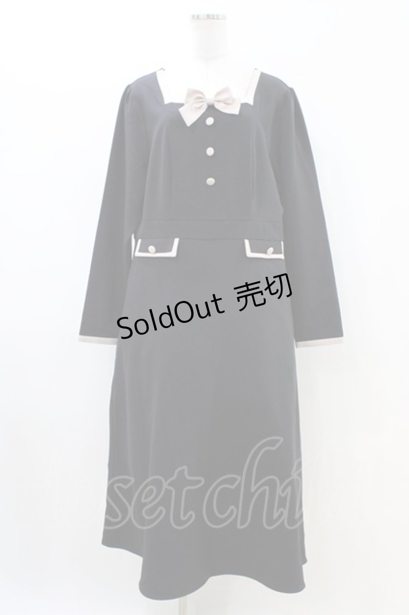 画像1: DearMyLove / スクエアネックリボンレディワンピース 4L ブラック H-26-04-22-1029-0-OP-NS-ZH (1)
