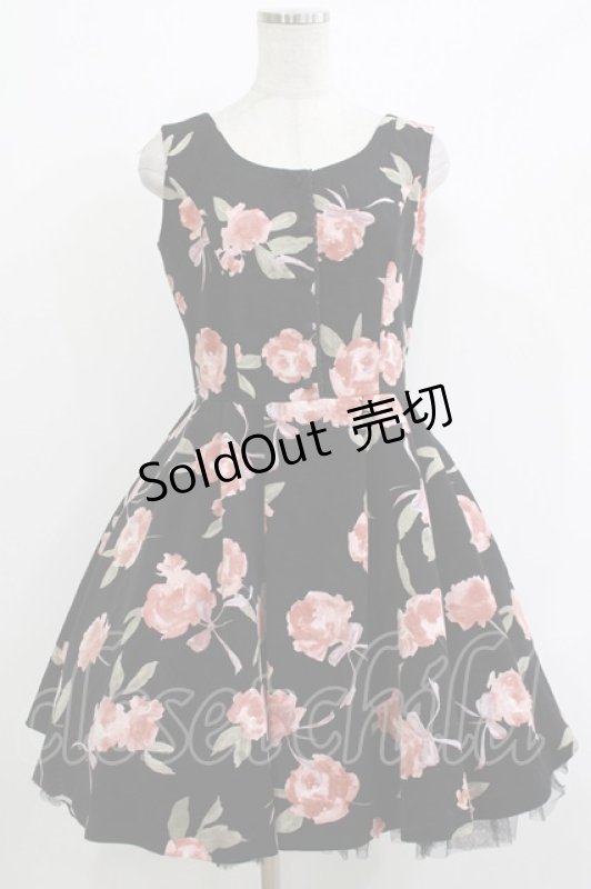 画像1: mille fille closet by LODISPOTTO / ロイヤルビッグローズワンピース M ブラック H-26-04-22-007-LO-OP-NS-ZH (1)