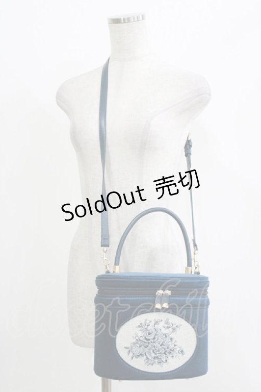 画像1: an another angelus / フレームローズ刺繍バニティバッグ 高さ18.5cm/幅22cm/マチ14cm/持ち手34cm/ショルダー89~105cm BLUE GREEN H-26-04-23-055-CA-BG-NS-ZH (1)