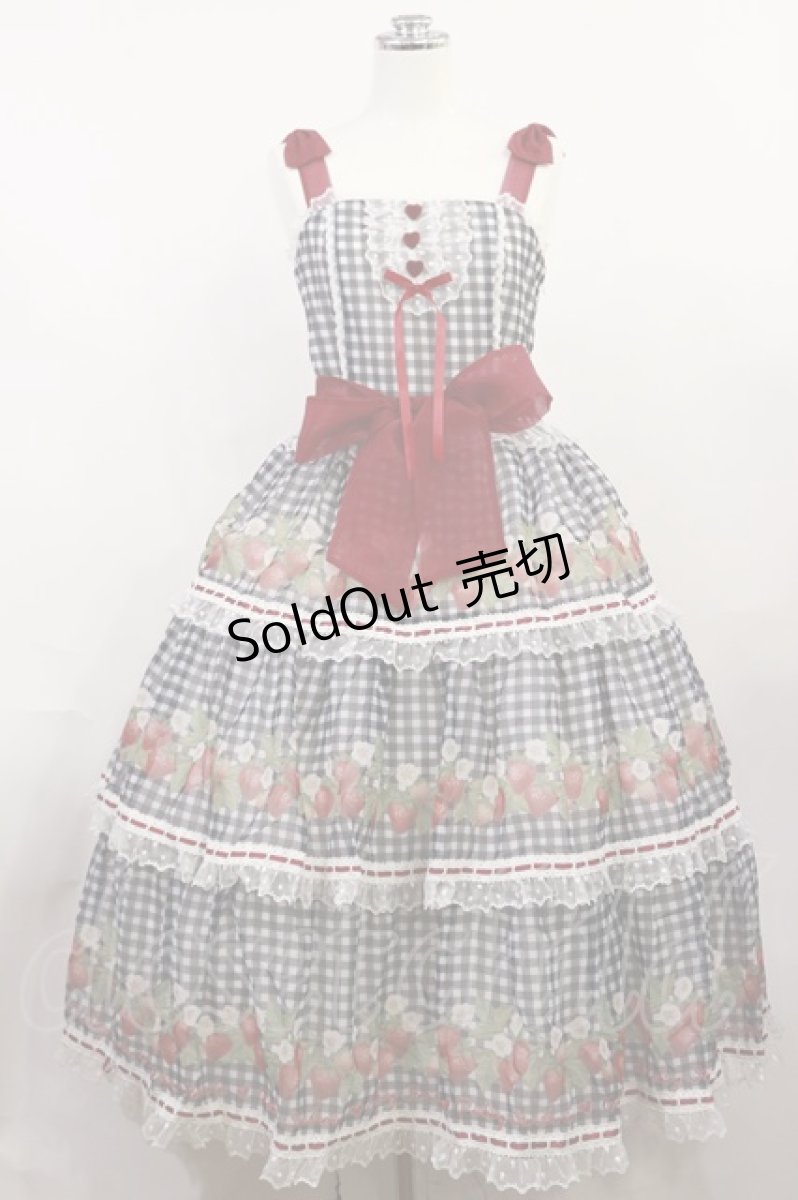 画像1: Plum Tree Design（海外ロリータブランド） / ストロベリー段々ジャンパースカート M ブラック H-26-04-24-029-LO-OP-NS-ZH (1)