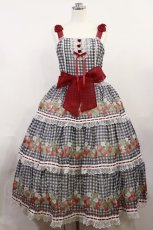 画像1: Plum Tree Design（海外ロリータブランド） / ストロベリー段々ジャンパースカート M ブラック H-26-04-24-029-LO-OP-NS-ZH (1)