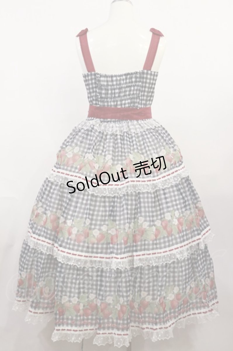 画像2: Plum Tree Design（海外ロリータブランド） / ストロベリー段々ジャンパースカート M ブラック H-26-04-24-029-LO-OP-NS-ZH (2)