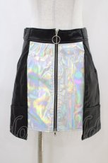 画像1: LISTEN FLAVOR / ホログラフィックレザー台形スカート  ブラック H-26-04-25-037-PU-SK-KB-ZH (1)