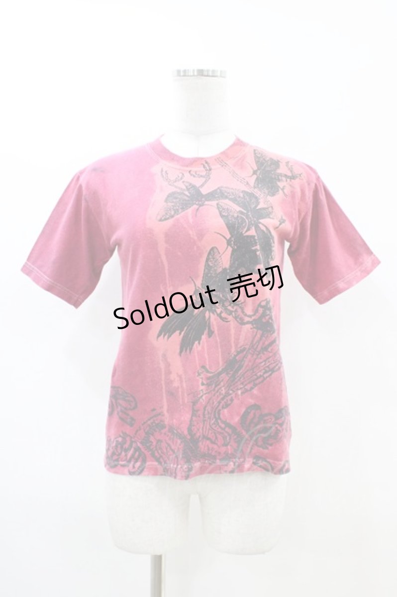 画像1: DARK RED  RUM / ダメージプリントTシャツ  赤 H-26-04-25-043-HN-TO-KB-ZH (1)