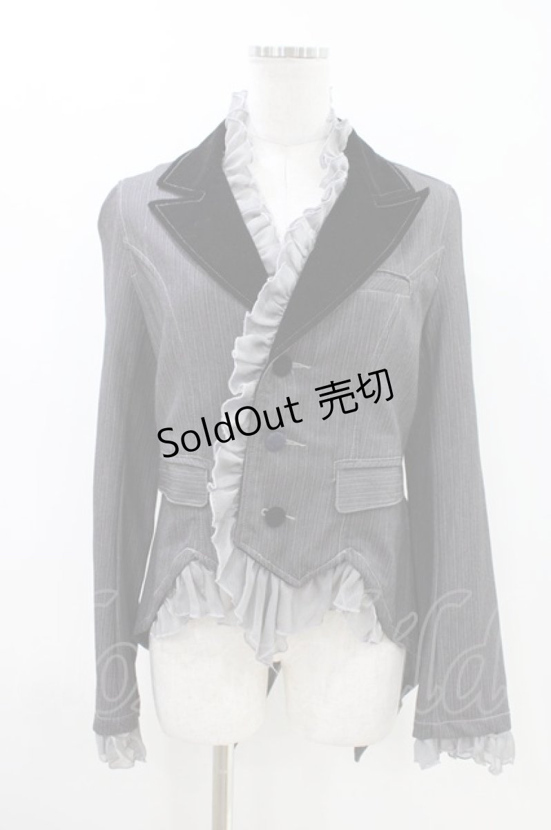 画像1: ALGONQUINS / ストライプフリルジャケット F グレー H-26-04-25-1025-AL-JA-AK-ZH (1)