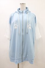 画像1: LISTEN FLAVOR / 猫耳肉球ファイヤー袖メッシュジャージ  ライトブルー×ホワイト H-26-04-25-055-PU-JA-KB-ZH (1)