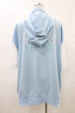 画像2: LISTEN FLAVOR / 猫耳肉球ファイヤー袖メッシュジャージ  ライトブルー×ホワイト H-26-04-25-055-PU-JA-KB-ZH (2)