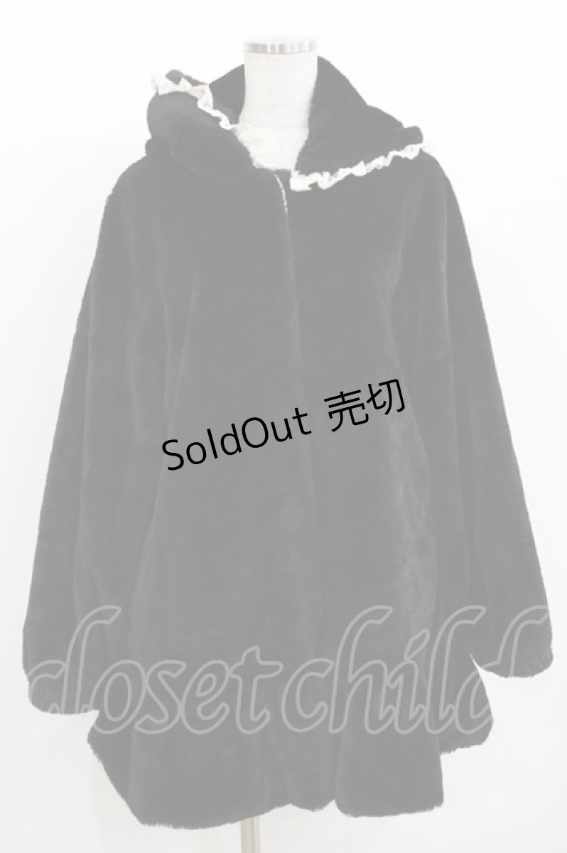 画像1: DearMyLove / /うさ耳レースアップリボンファーコート M ブラック H-26-04-26-030-EL-CO-NS-ZH (1)