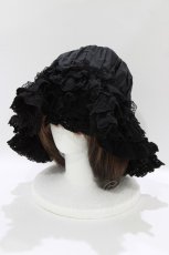 画像1: 黒眼窩診療室（海外ロリータブランド） / レースフリルハット  ブラック H-26-04-26-080-PU-AC-NS-ZH (1)