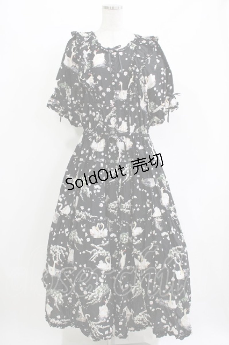 画像1: PINK HOUSE / SWAN LAKEプリントミディワンピース F ブラック H-26-04-26-007-LO-OP-YZ-ZH (1)