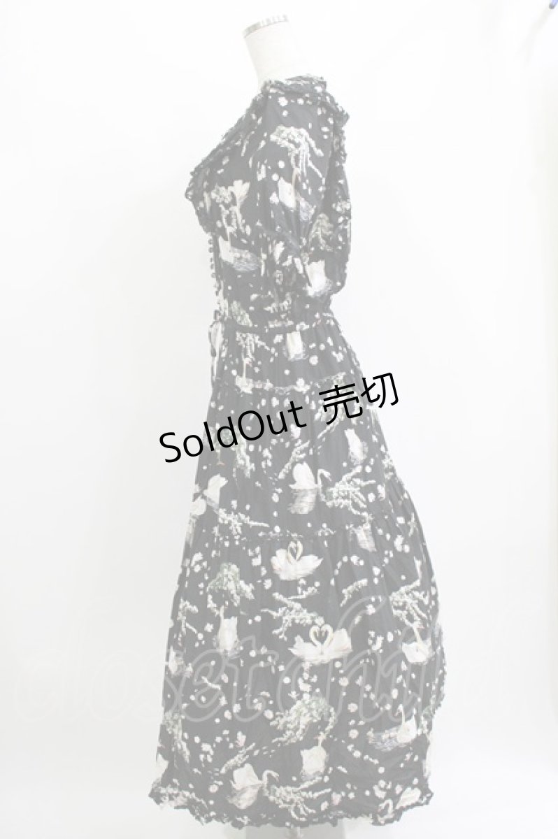 画像2: PINK HOUSE / SWAN LAKEプリントミディワンピース F ブラック H-26-04-26-007-LO-OP-YZ-ZH (2)