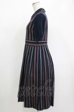 画像2: Jane Marple Dans Le Salon / ニットスリーブレジメンタルワンピース  ネイビー H-26-04-27-003-JM-OP-KB-ZH (2)