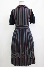 画像3: Jane Marple Dans Le Salon / ニットスリーブレジメンタルワンピース  ネイビー H-26-04-27-003-JM-OP-KB-ZH (3)