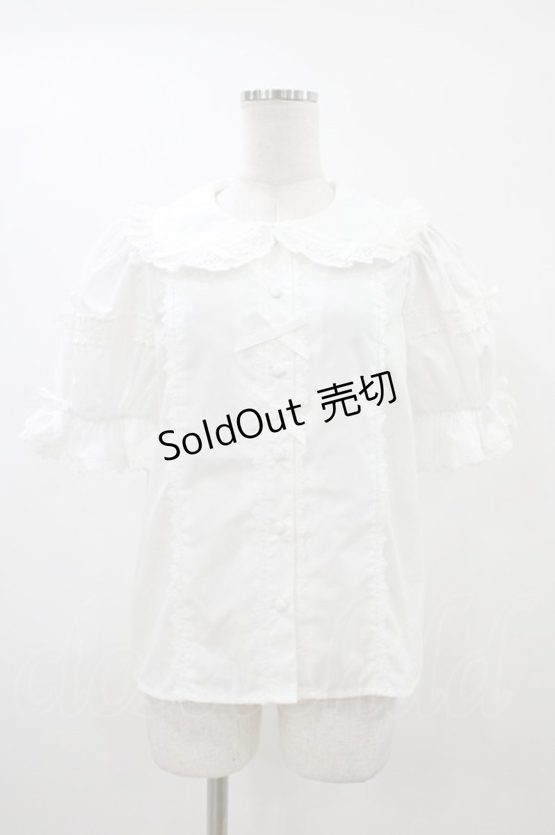 画像1: Chalmiere / トーションレース丸襟半袖ブラウス M 白 H-26-04-27-1044-0-BL-NS-ZH (1)