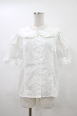 画像1: Chalmiere / トーションレース丸襟半袖ブラウス M 白 H-26-04-27-1044-0-BL-NS-ZH (1)