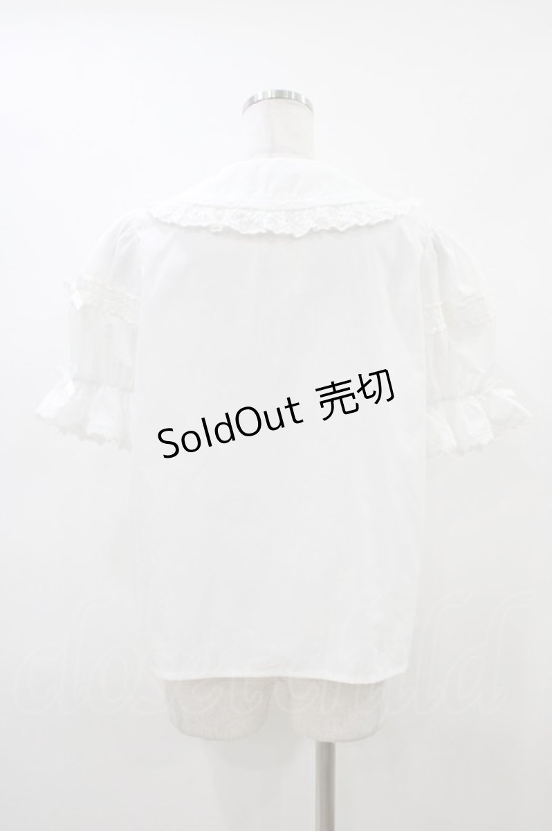 画像2: Chalmiere / トーションレース丸襟半袖ブラウス M 白 H-26-04-27-1044-0-BL-NS-ZH (2)