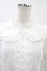 画像3: Chalmiere / トーションレース丸襟半袖ブラウス M 白 H-26-04-27-1044-0-BL-NS-ZH (3)