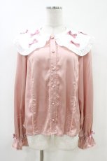 画像1: axes femme kawaii / プチリボン配色ブラウス M ピンク H-26-04-27-1059-AX-BL-NS-ZH (1)