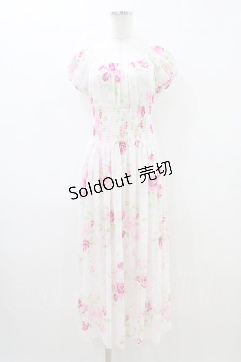 画像1: JESUS DIAMANTE / スモッキングパフマキシワンピース 38 ぼかし薔薇 H-26-04-27-1022-JE-OP-YZ-ZH (1)