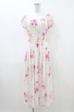 画像1: JESUS DIAMANTE / スモッキングパフマキシワンピース 38 ぼかし薔薇 H-26-04-27-1022-JE-OP-YZ-ZH (1)