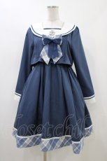 画像1: Amavel / School Check Setup風セーラーワンピース Free ブルー H-26-04-27-1024-CA-OP-NS-ZH (1)