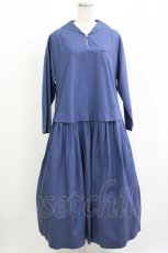 画像1: Jane Marple Dans Le Salon / Coating typewriter marine collar dress M ブルー H-26-04-27-007-JM-OP-KB-ZH (1)